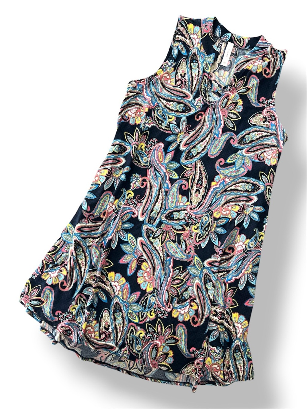 Honey Me • Sleeveless Paisley Print Dress • Side Pockets • Black Background